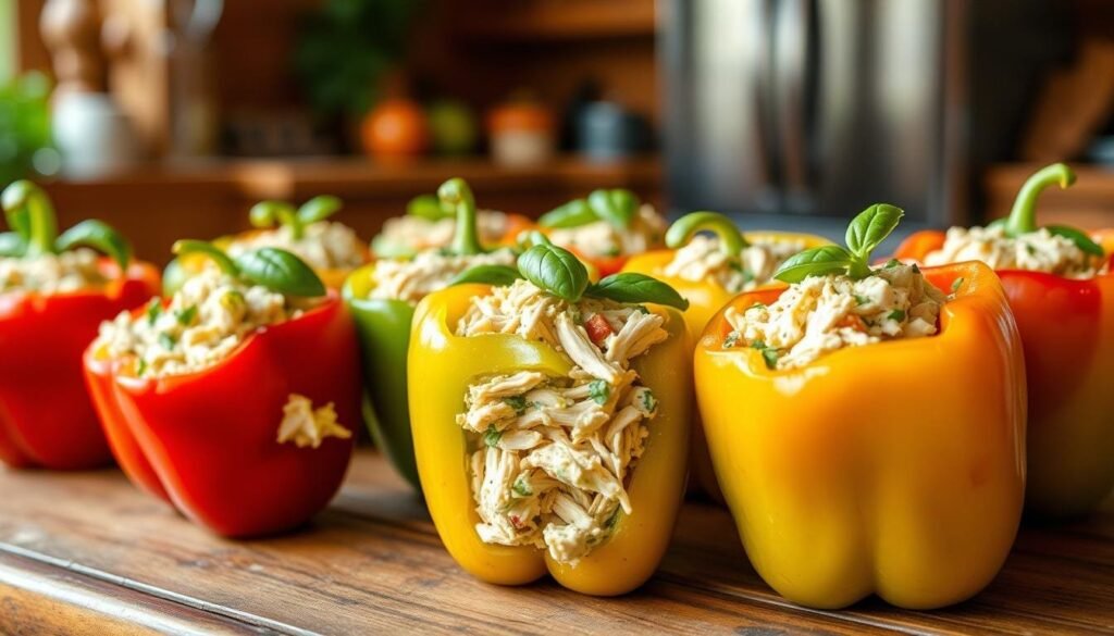 Rotisserie Chicken Pesto Stuffed Bell Peppers Rotisserie Chicken Pesto Stuffed Bell Peppers